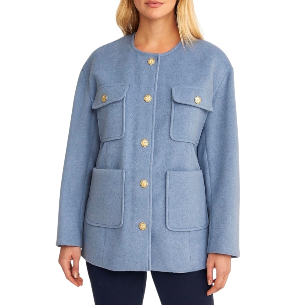 Rachel Zoe Jacket Powder Blue Button Front Medium Weight Coat Size Small